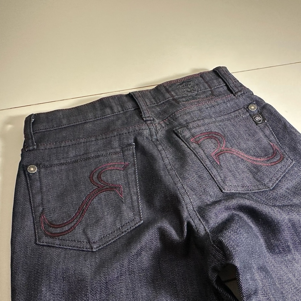 Women’s Roca Wear Indigo Blue and Burgundy Flare Denim Jeans